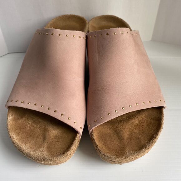 Birkenstock PAPILLIO NAMICA  COLOR Rivets Pink Wedge HEEL MULE NUBUCK Sz 8   39 - Picture 3 of 5